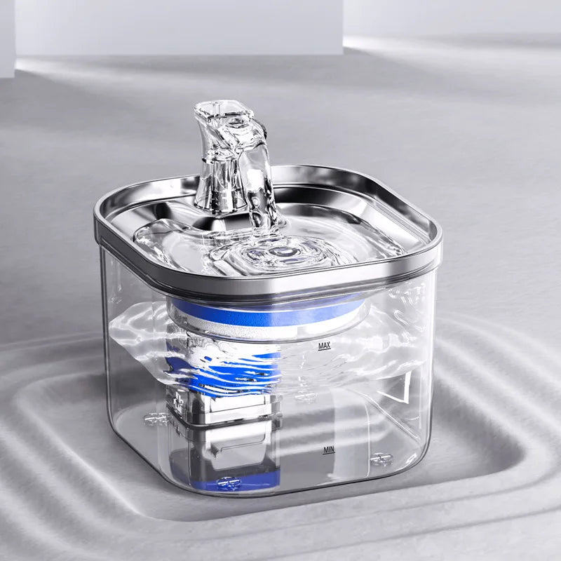 Stainless Steel and PP Transparent Automatic Pet Water Dispenser WF040 2L Capacity USB-Powered Silent Pump Cats Water Fountain