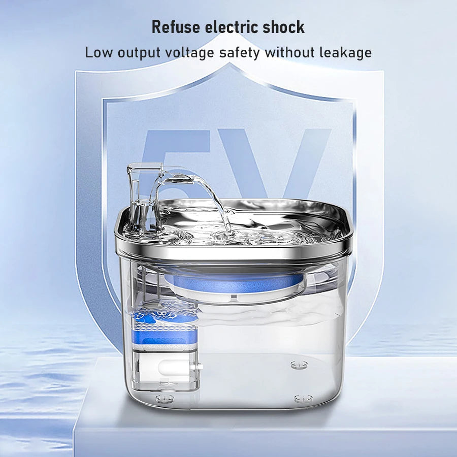Stainless Steel and PP Transparent Automatic Pet Water Dispenser WF040 2L Capacity USB-Powered Silent Pump Cats Water Fountain